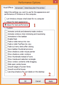 Performance Options Windows 10